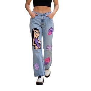 Express Bleus Danny Phantom Paulina Custom Painted Flare Jeans Light Wash 13/14L